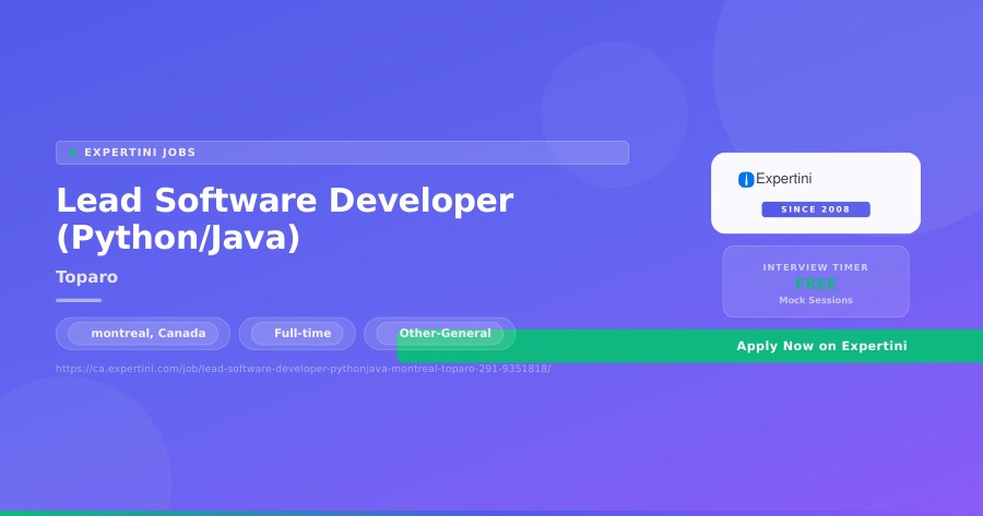 Lead Software Developer (Python/Java) at Toparo, montreal — Apply Now